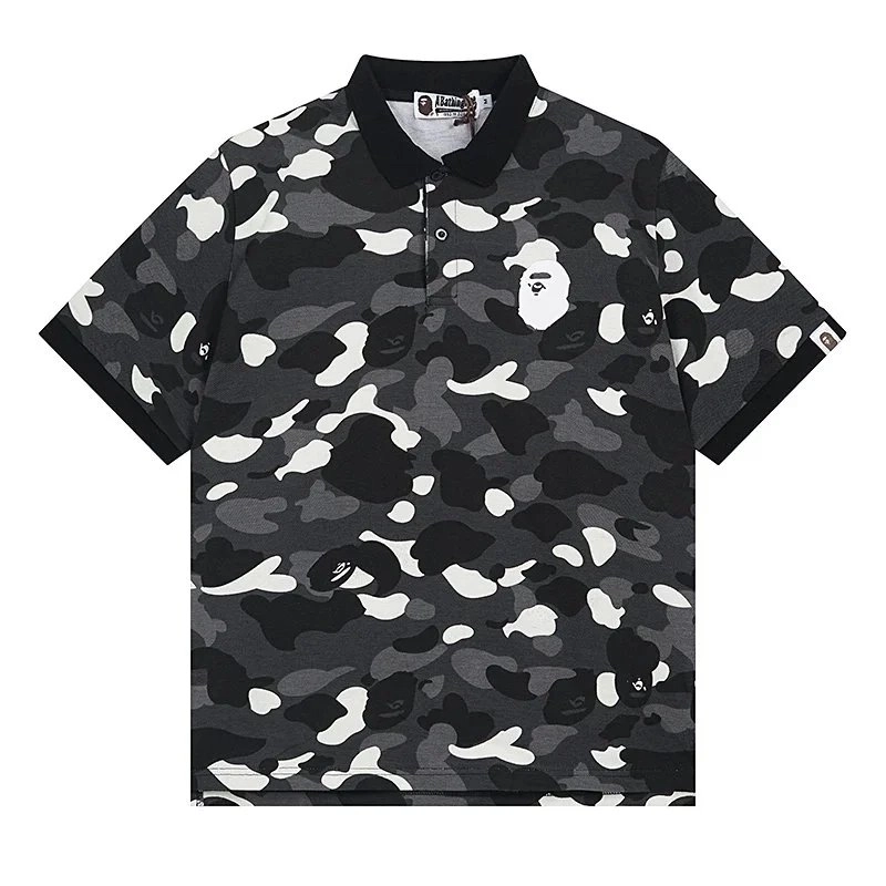 A Bathing Ape ABC Camo Polo Shirt Black White Grey