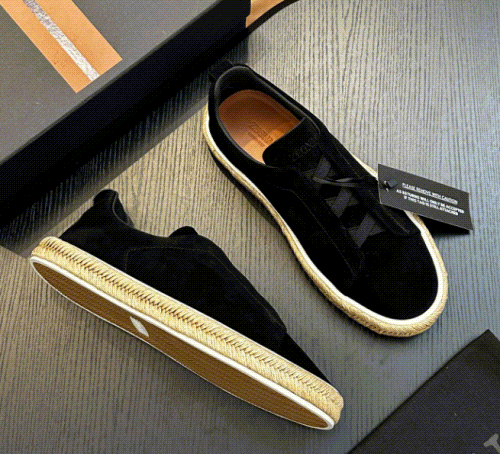 Gucci Ace Black Suede Espadrille Sneakers with Braided Jute Sole