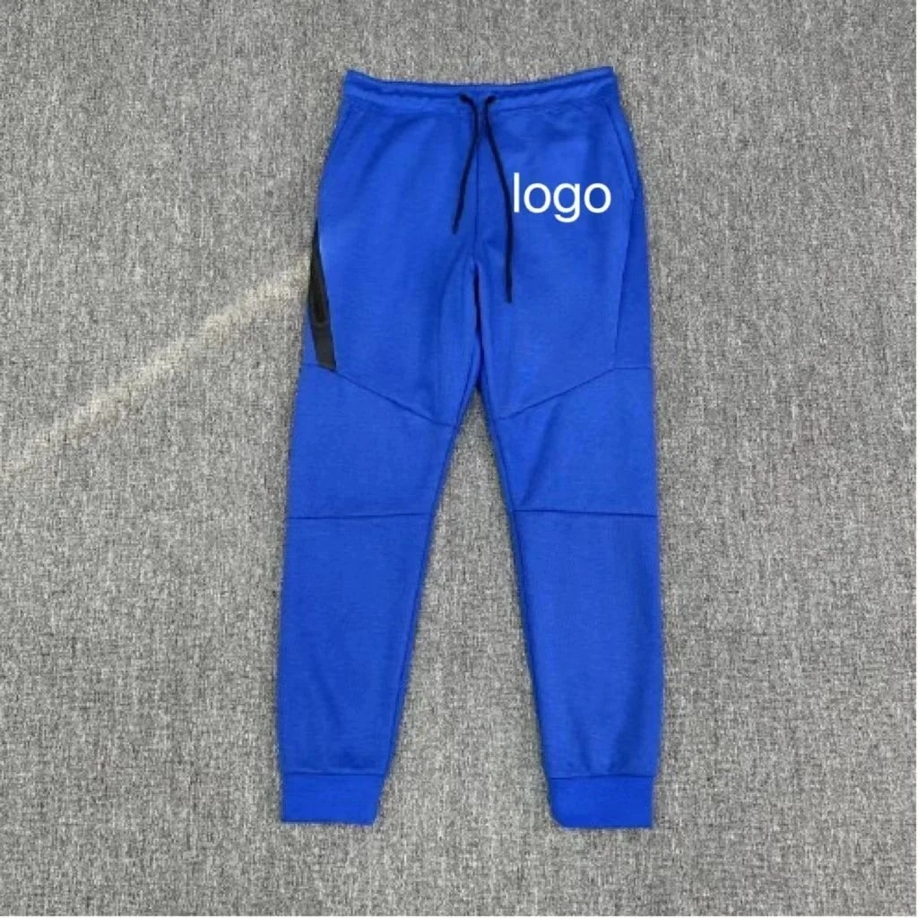 Blue Logo-Print Jogger Pants with Side Panel Detail