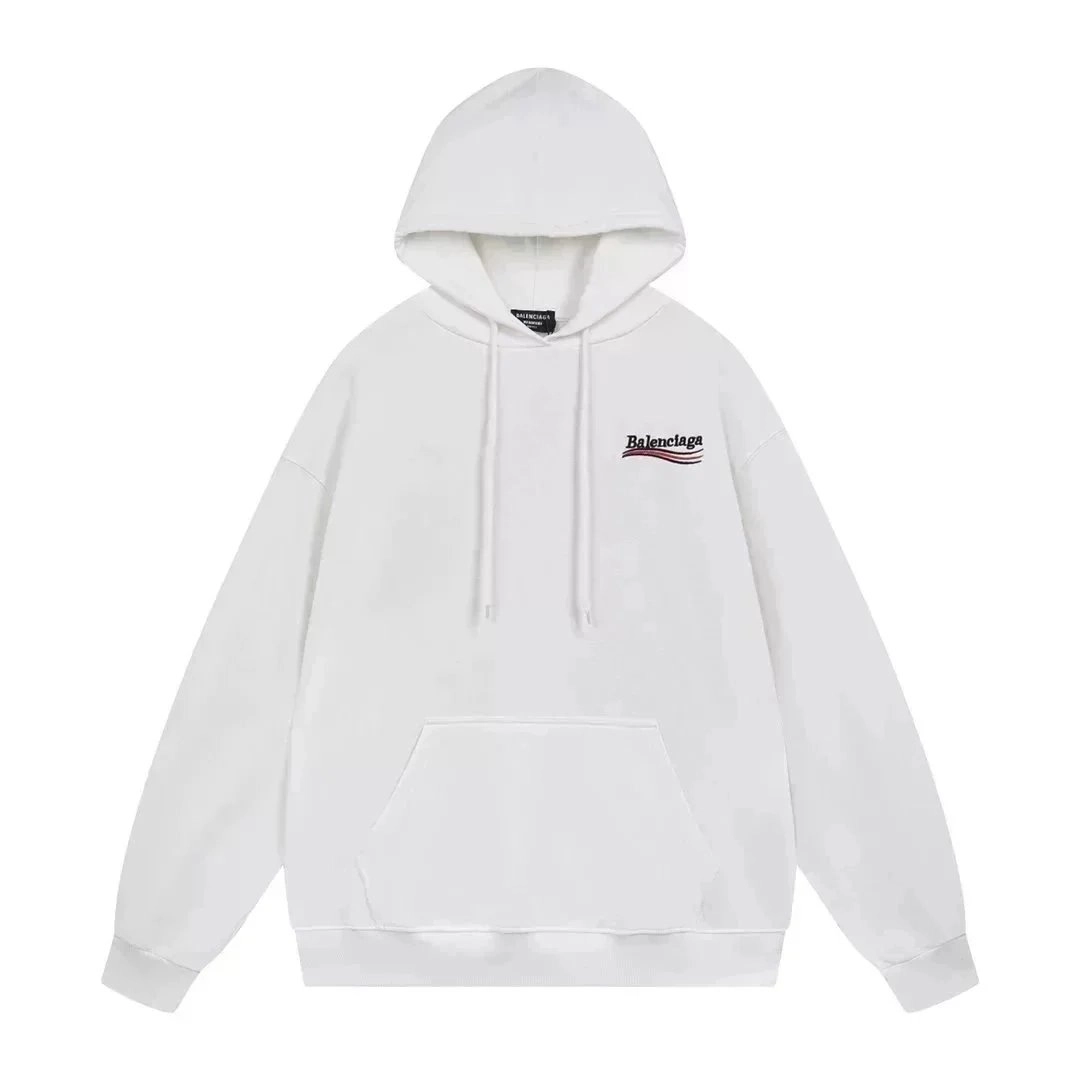 Balenciaga Logo Hoodie White Oversized Cotton Pullover