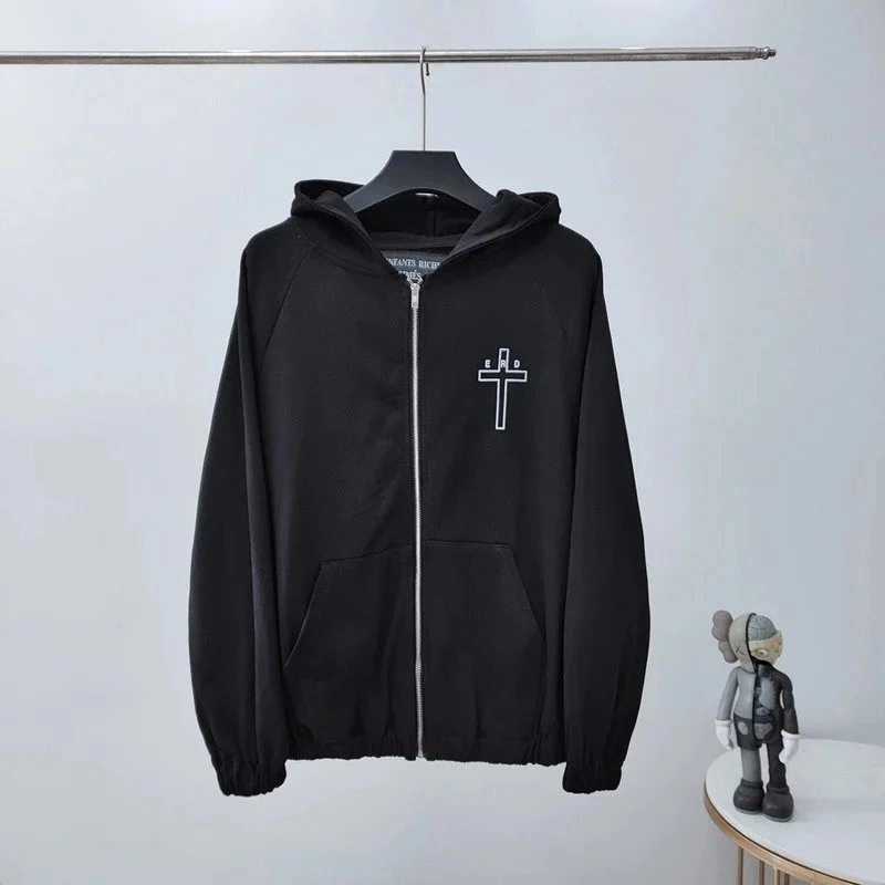 Infants Decay Cross Embroidery Black Zip-Up Hoodie