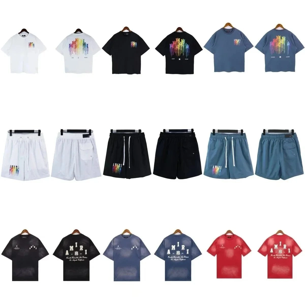 AMIRI Rainbow Drip Logo T-Shirt and Shorts Set - White Black Blue Red