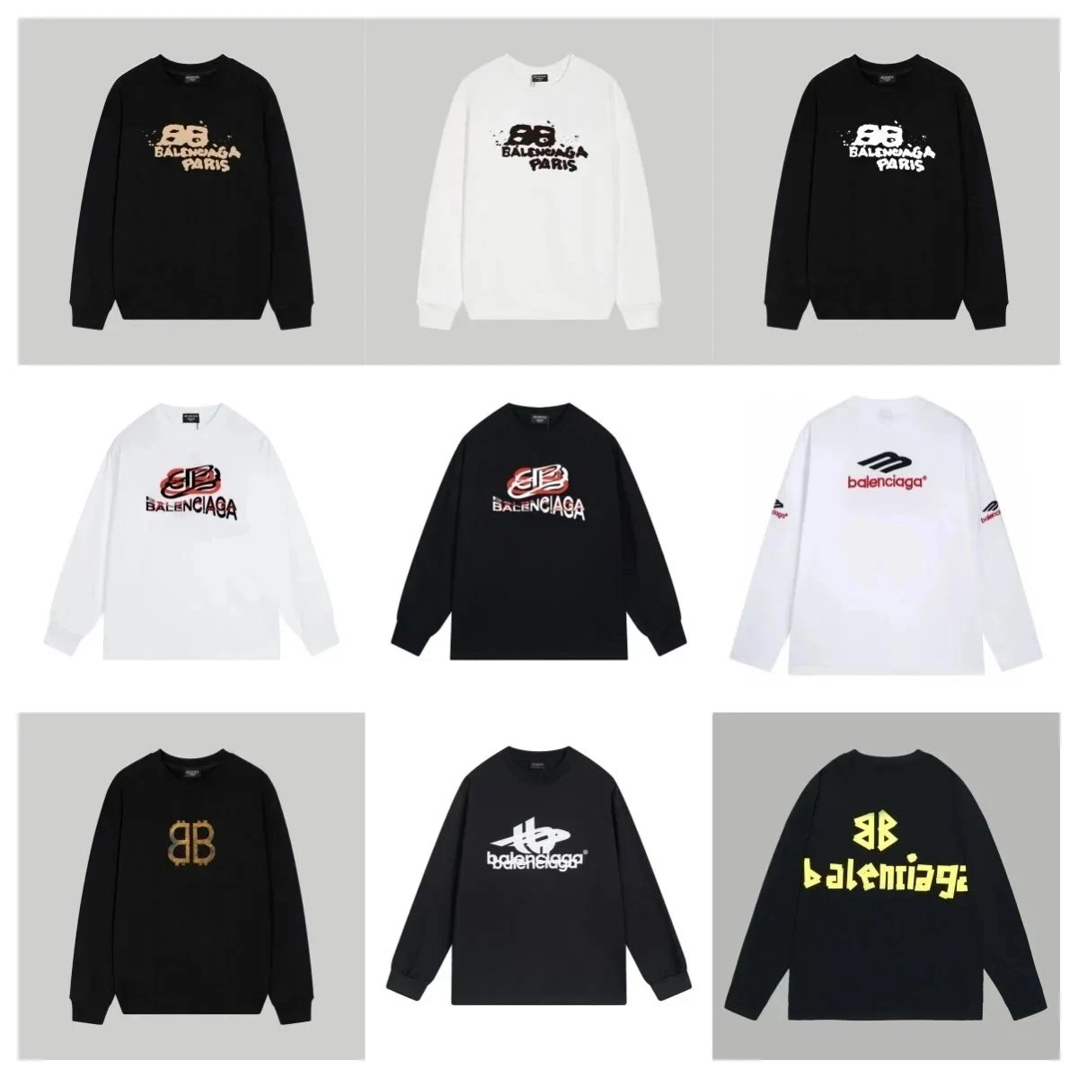 Balenciaga BB Logo Long Sleeve Sweatshirt Black Gold Print