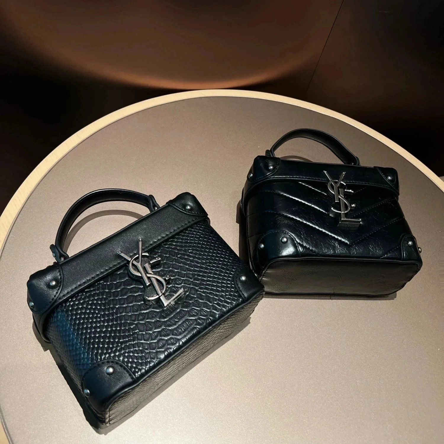 Saint Laurent Niki Mini Bag Black Croc-Embossed Leather with YSL Logo