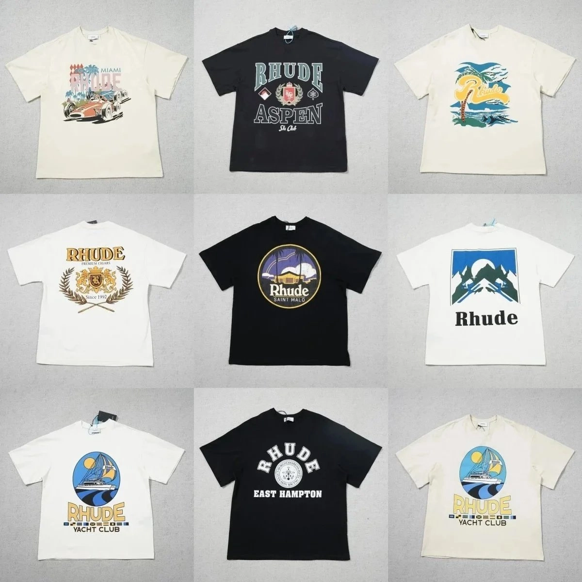 Rhude Aspen Club Black Graphic T-Shirt with Crest Logo