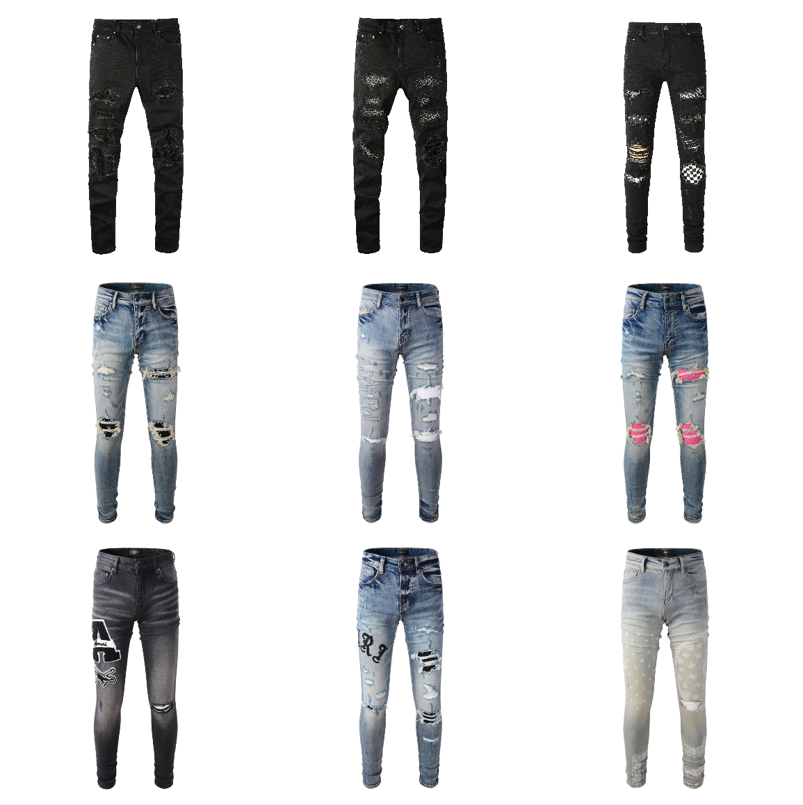Amiri Distressed Ripped Skinny Jeans with Embroidery and Patches