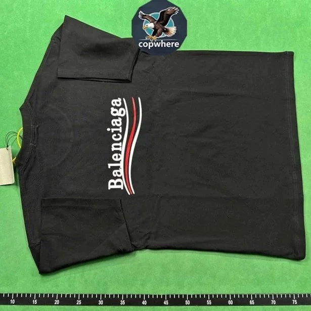 Balenciaga Logo Stripe Black Cotton T-Shirt