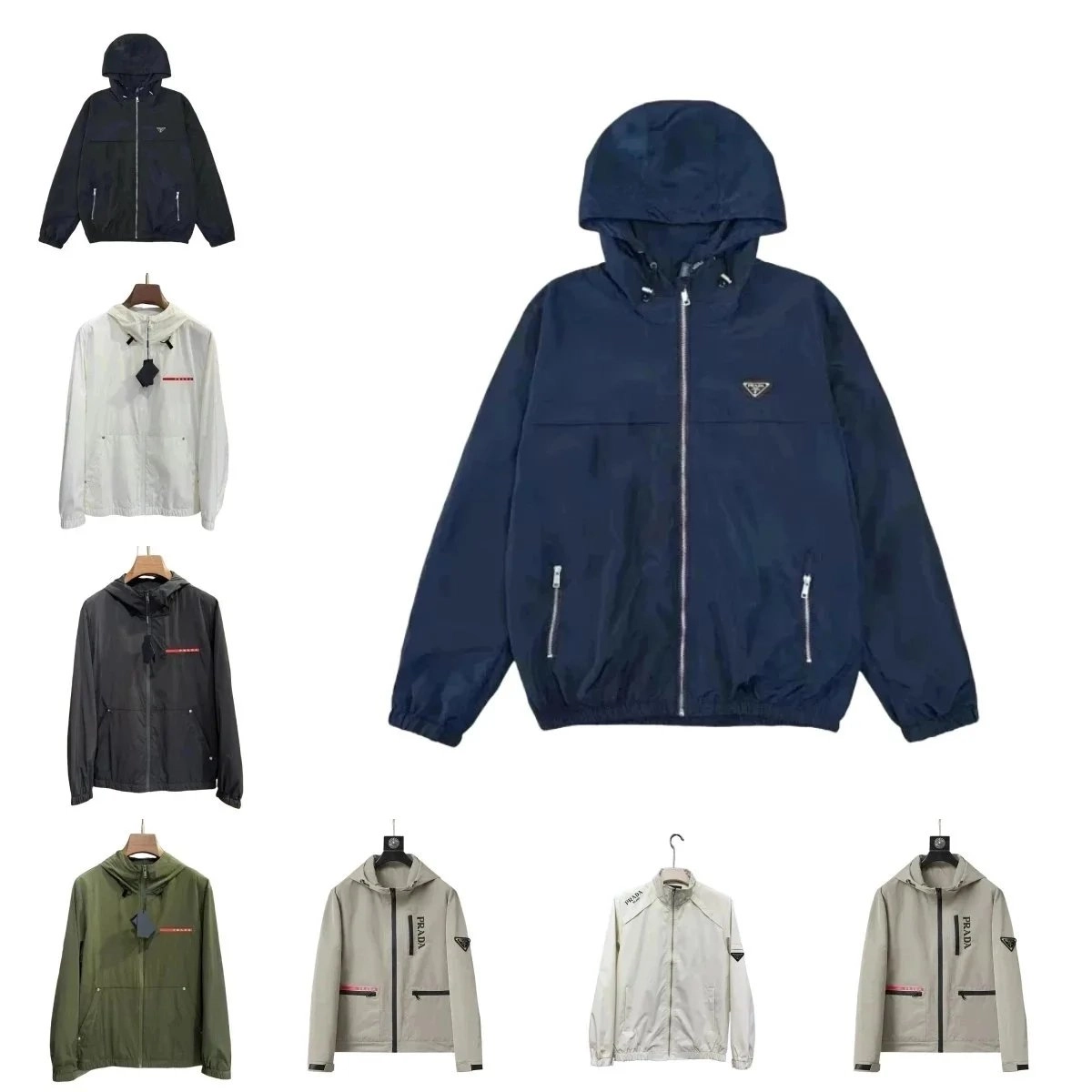 Prada Re-Nylon Hooded Windbreaker Jacket Navy Blue
