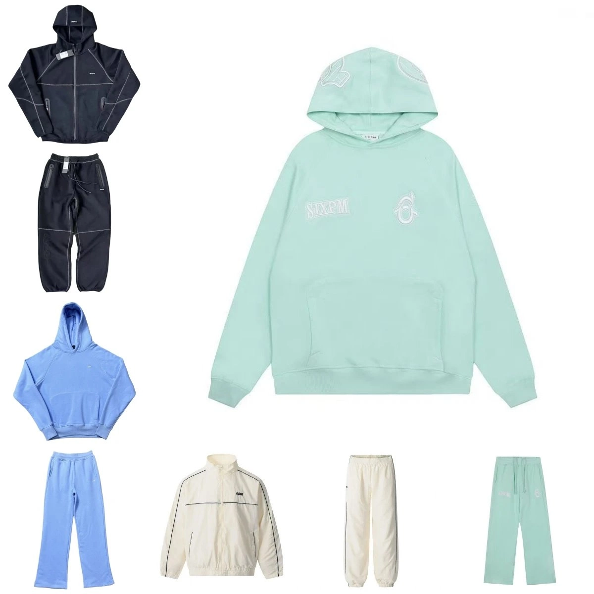 SIXPM Mint Green Oversized Hoodie with Embroidered Logo and Hood Detail
