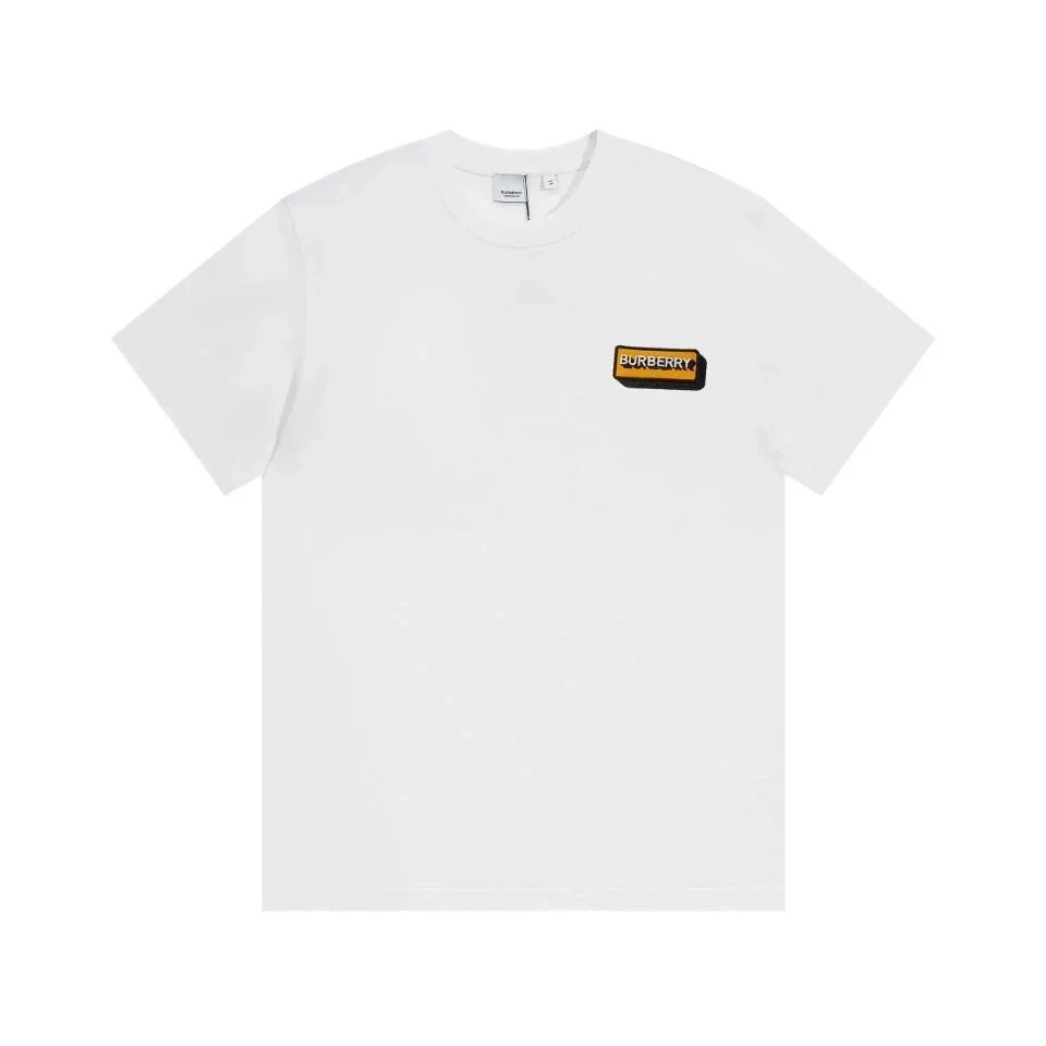Burberry White Cotton T-Shirt with Iconic Logo Patch