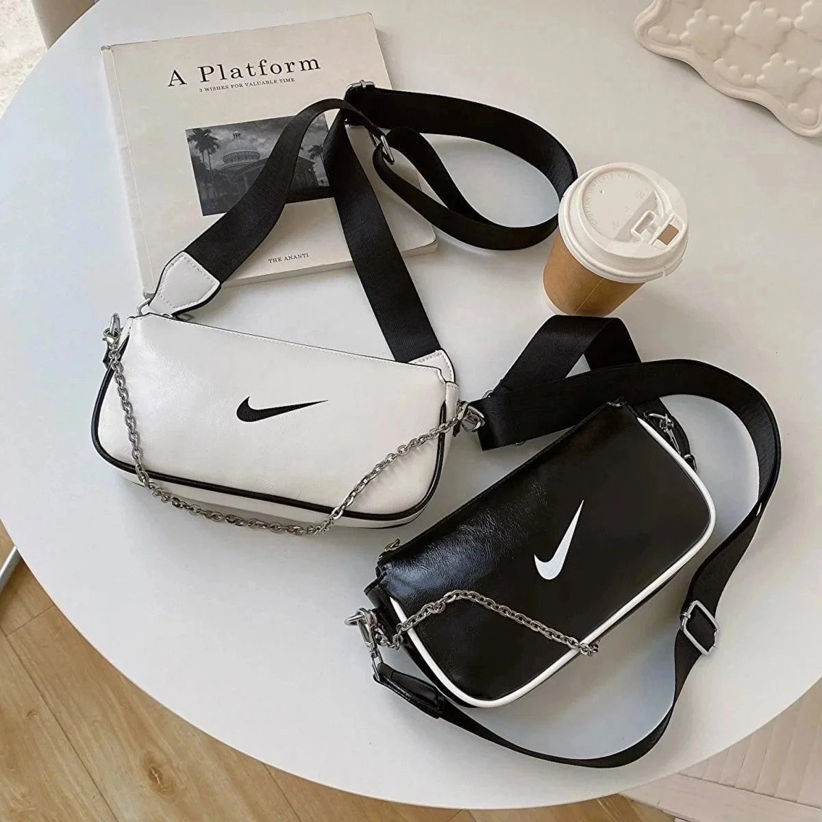 Nike Heritage Small Crossbody Bag - White/Black with Swoosh Logo