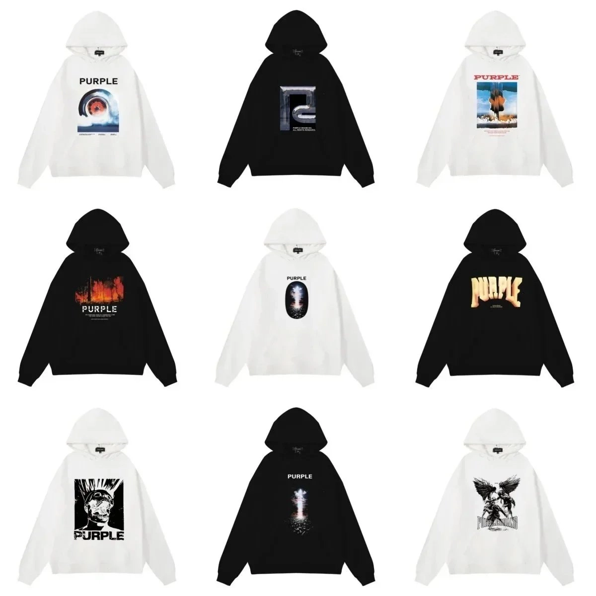 PURPLE Graphic Hoodie - White with Cosmic Eye Print