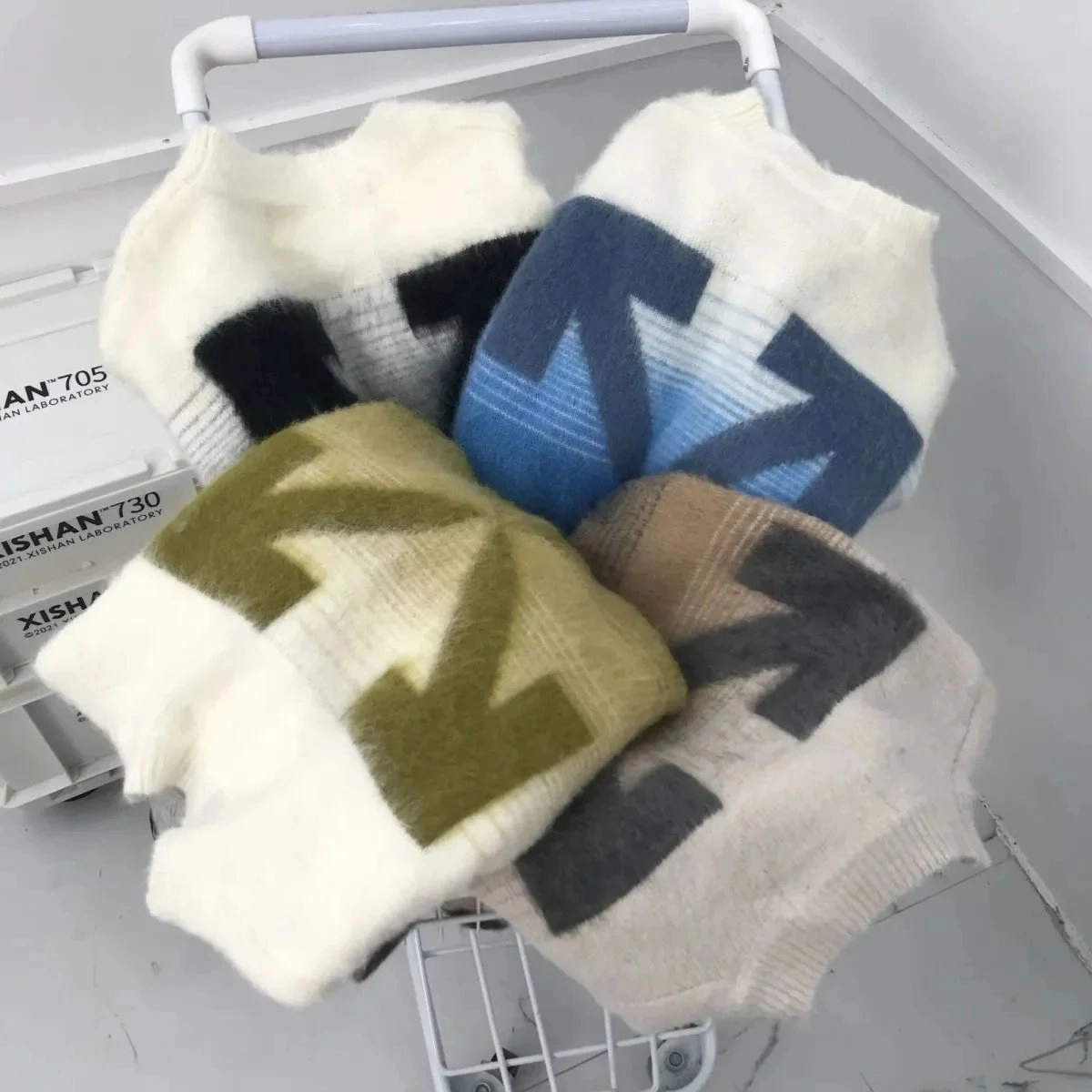 XISHAN LABORATORY Arrow-Print Fuzzy Knit Sweater - Multi Color