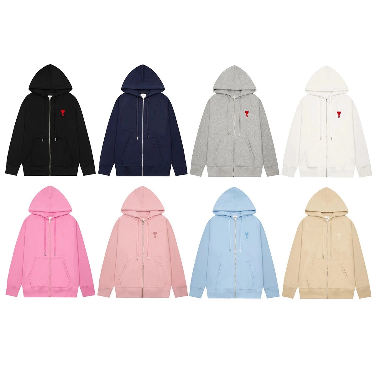 Ami Paris Heart Logo Zip-Up Hoodie - Black