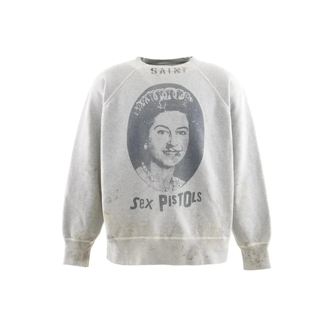 Sex Pistols Vintage Queen Elizabeth Graphic Sweatshirt Gray