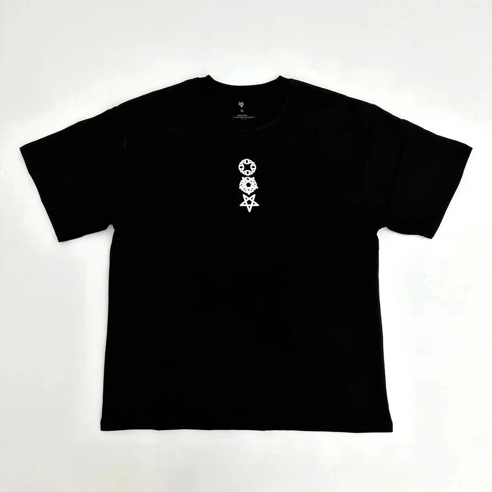 Black T-Shirt with Vertical White Geometric Symbol Print