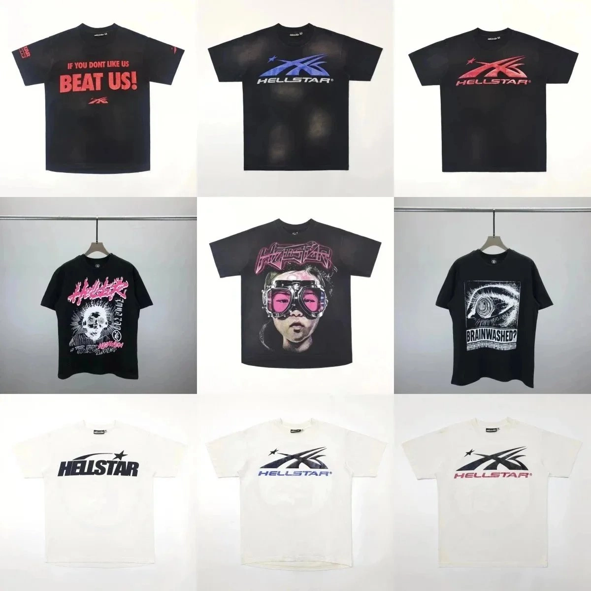 HELLSTAR Black T-Shirt with Pink Goggle Graphic Face Print