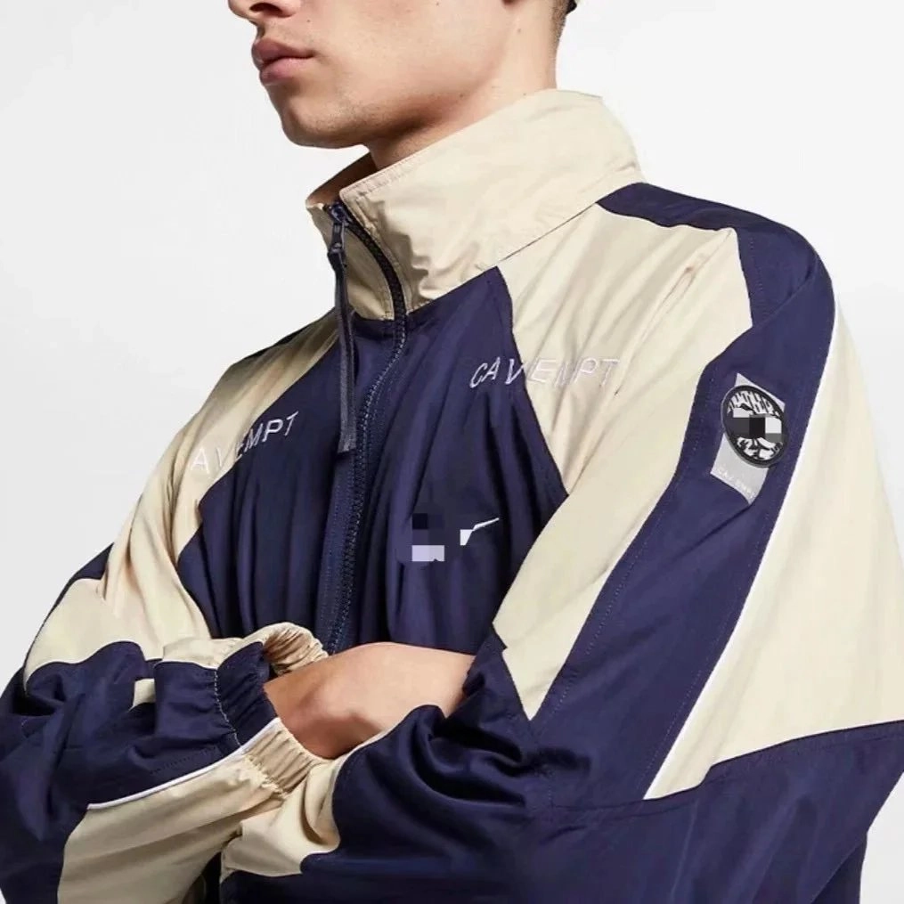 CAVEMPT Track Jacket Navy-Beige Colorblock with Logo Patch