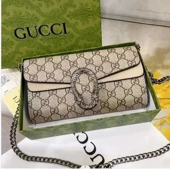 Gucci Dionysus GG Supreme Canvas Chain Bag Beige