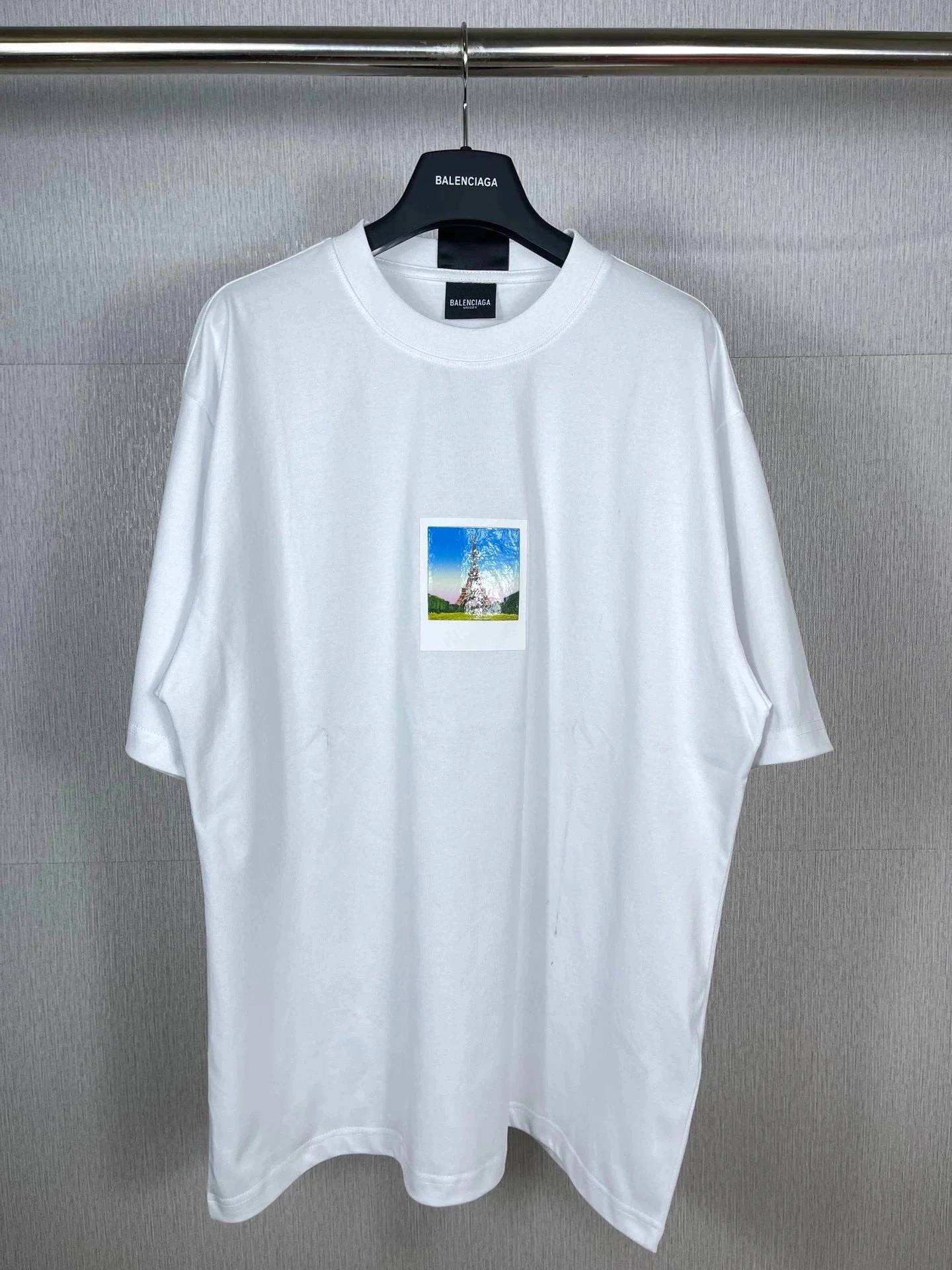 Balenciaga Oversized White T-Shirt with Eiffel Tower Photo Print