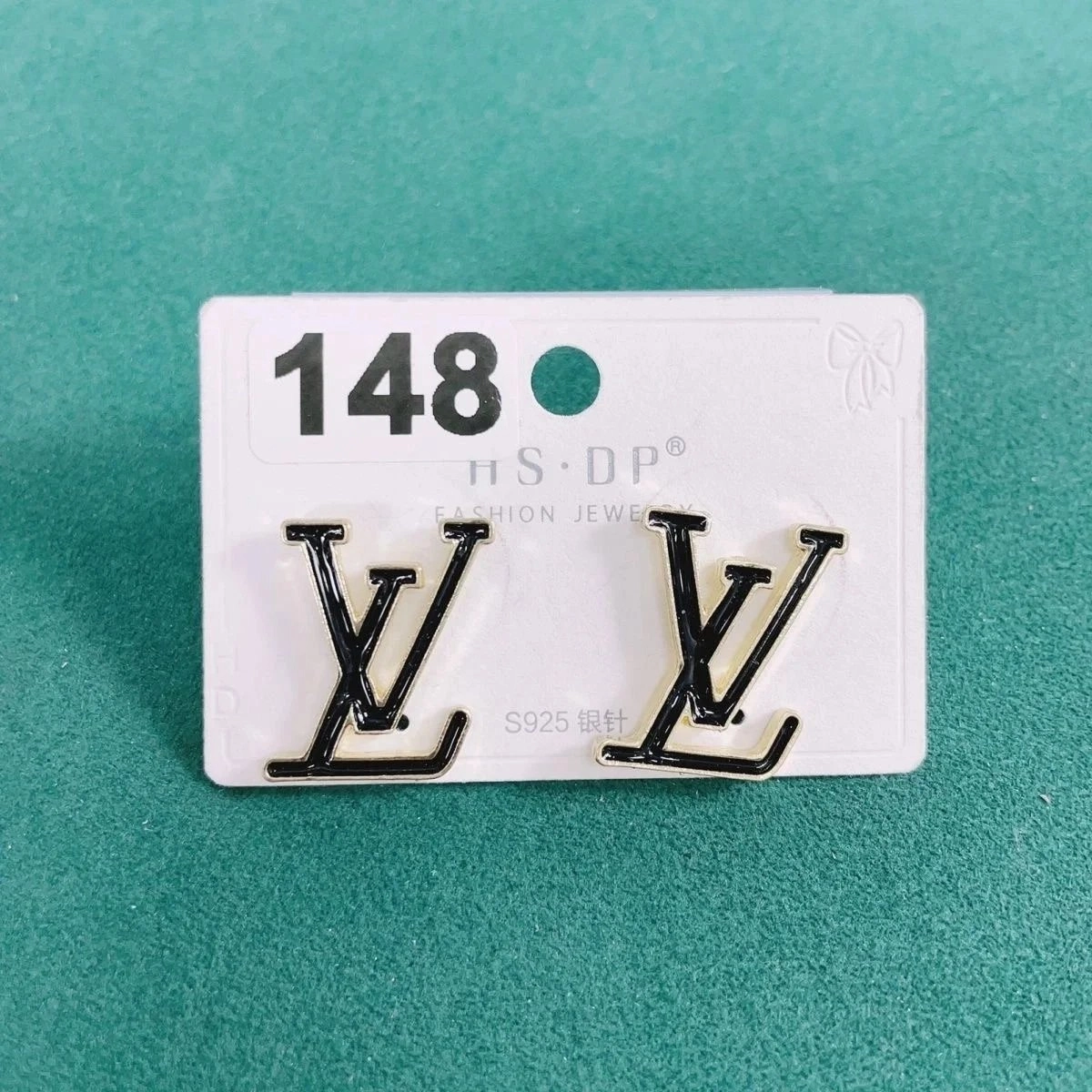 HS&middot;DP LV Monogram Earrings Black Enamel S925 Silver Studs