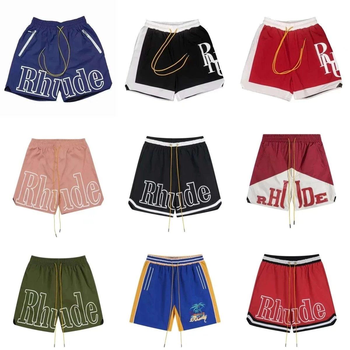 Rhude Logo Print Athletic Shorts - Navy with White Outline