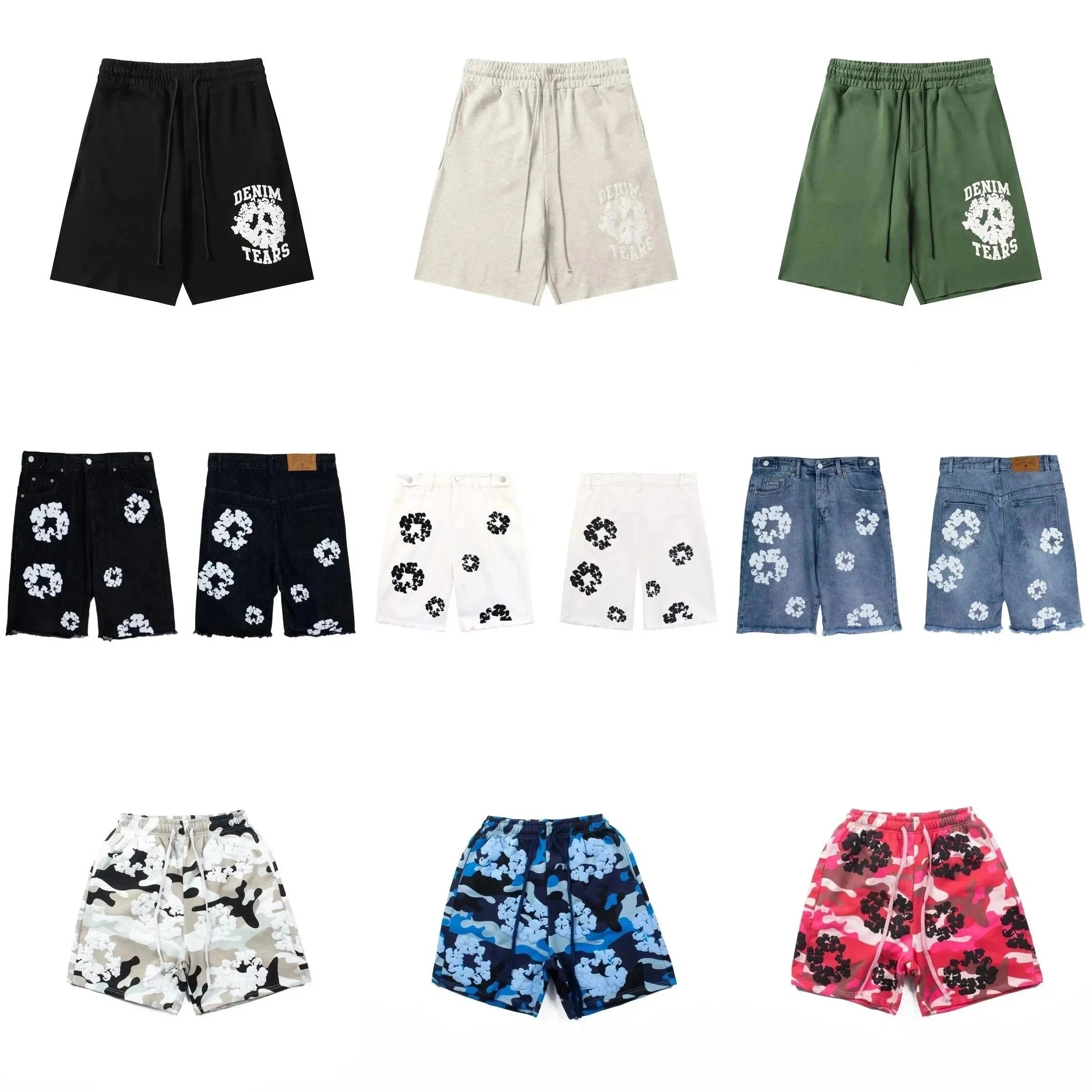 DENIM TEARS Floral Print Drawstring Shorts - Black