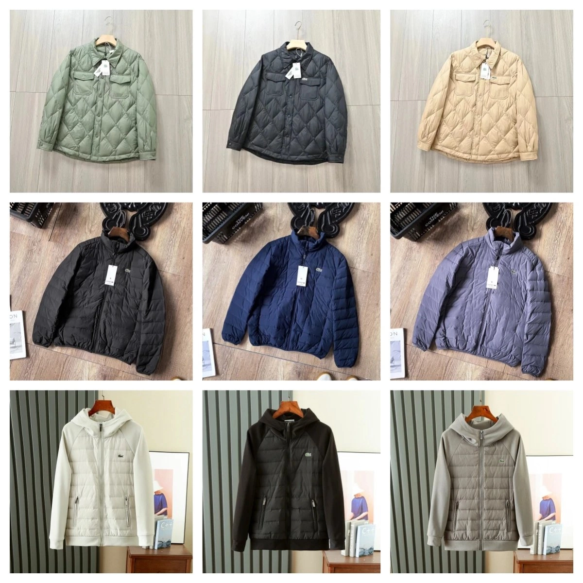 Lacoste Quilted Diamond-Stitch Hooded Jacket - Olive Green