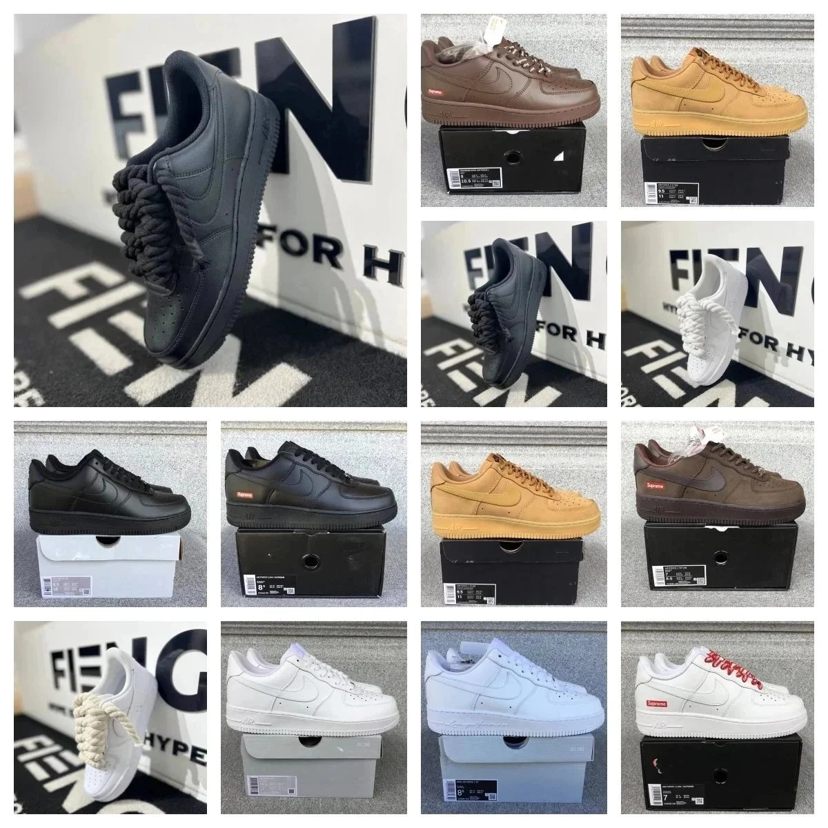 Nike Air Force 1 Low Supreme Collaboration Black Rope Laces