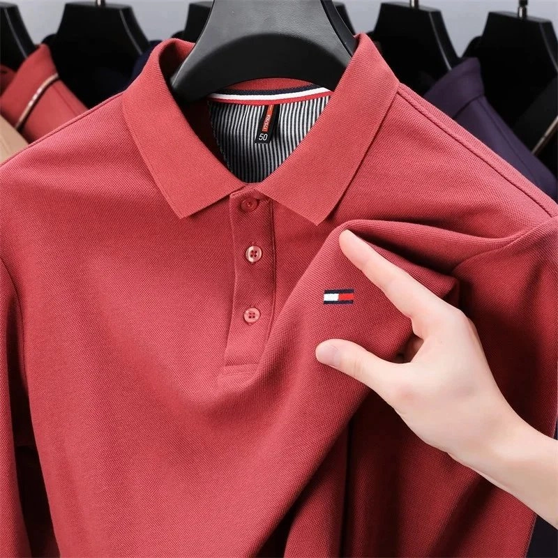 Tommy Hilfiger Men's Red Pique Polo Shirt with Striped Collar