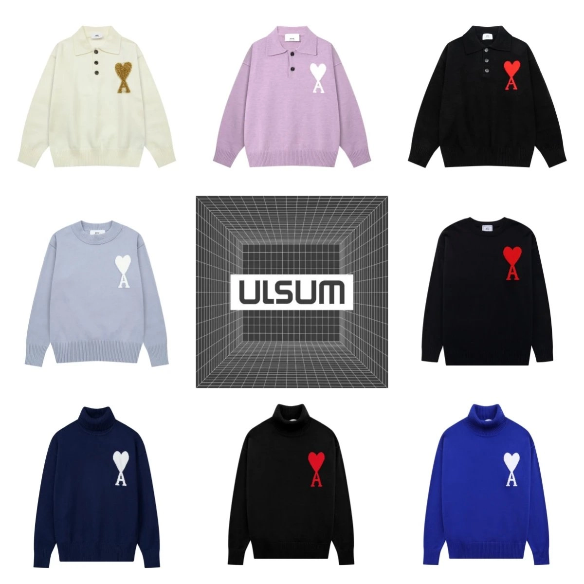 ULSUM Heart-A Logo Knit Sweater - Cream with Gold Embroidery