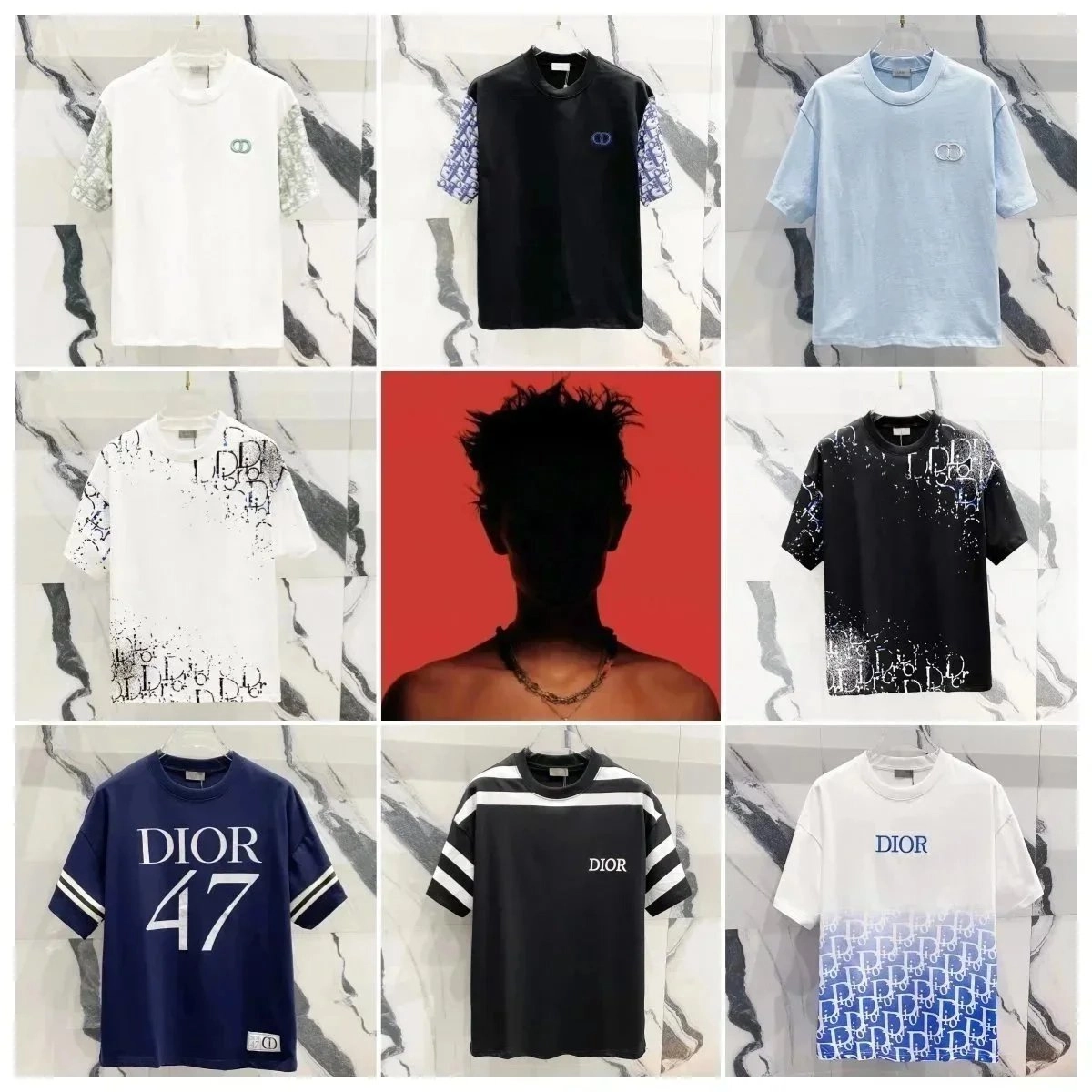 Dior Oblique Print T-Shirt Navy Blue 47 Logo Short Sleeve