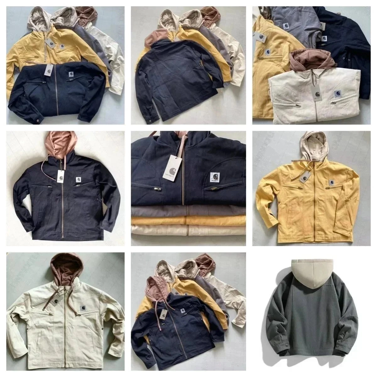 Carhartt WIP Hooded Canvas Jacket in Navy, Yellow, Beige