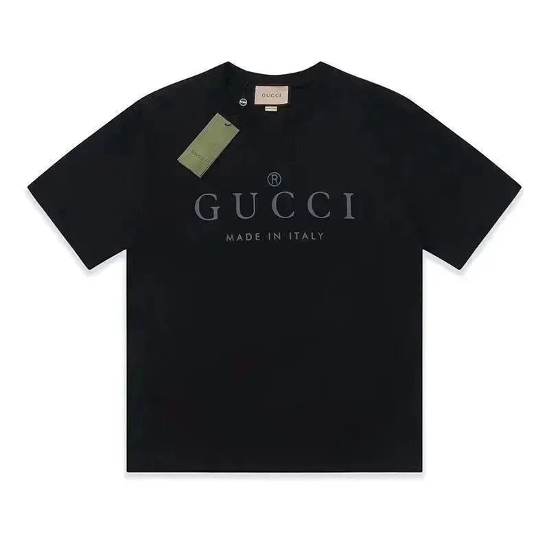 Gucci Black Cotton T-Shirt with Logo Print Made in Italy