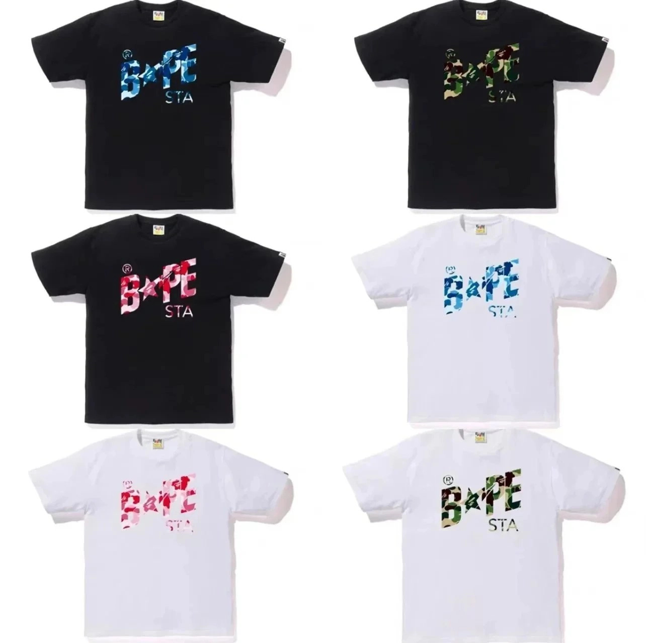 BAPE STA Camo Print T-Shirt Black White Red Blue Green