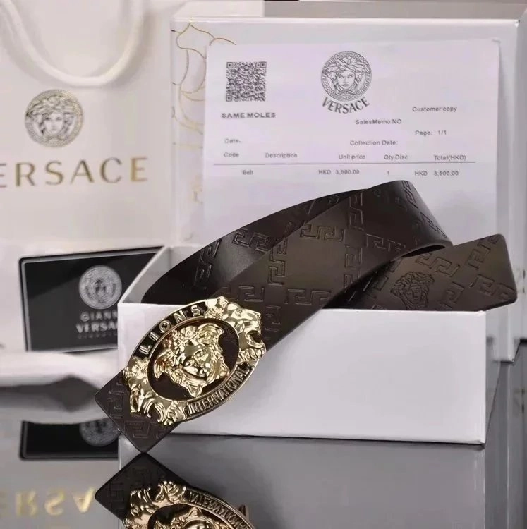 Versace Medusa Head Logo Belt - Black Greek Key Pattern