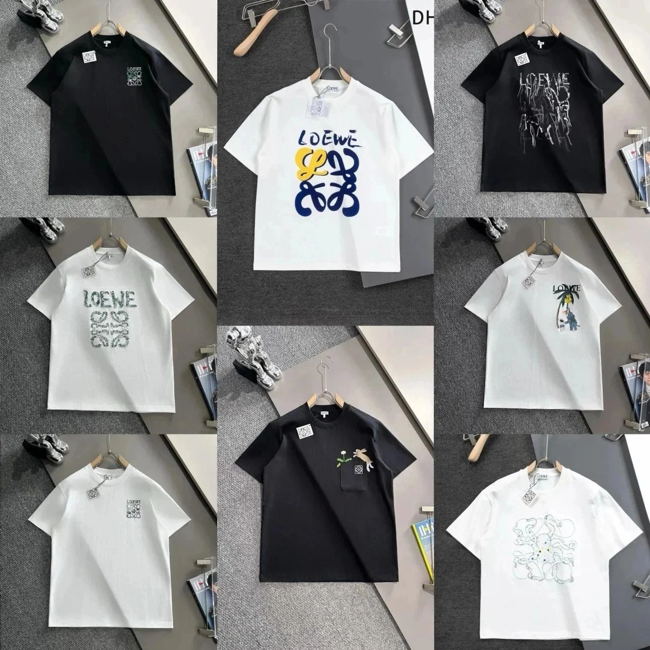 LOEWE Anagram Logo Graphic T-Shirt White Blue Yellow Print