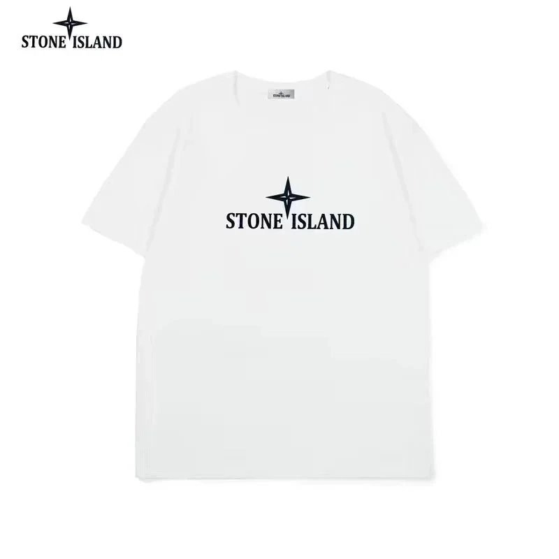 Stone Island White Logo T-Shirt with Compass Rose Print
