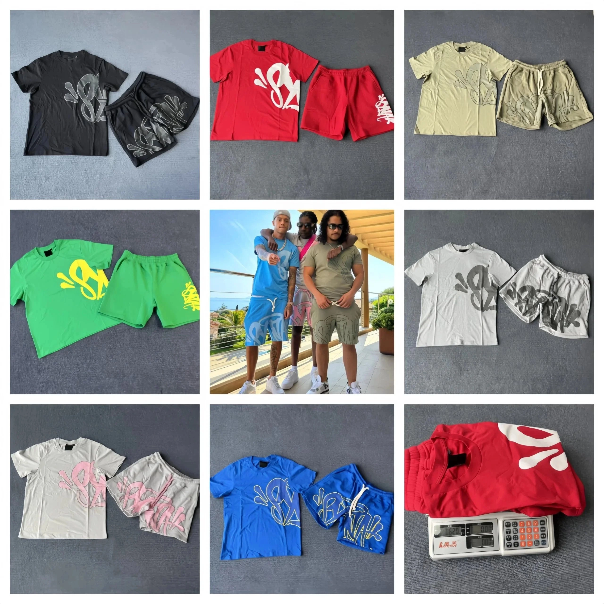 SZN Graffiti Logo Short Set - Red with White Abstract Print