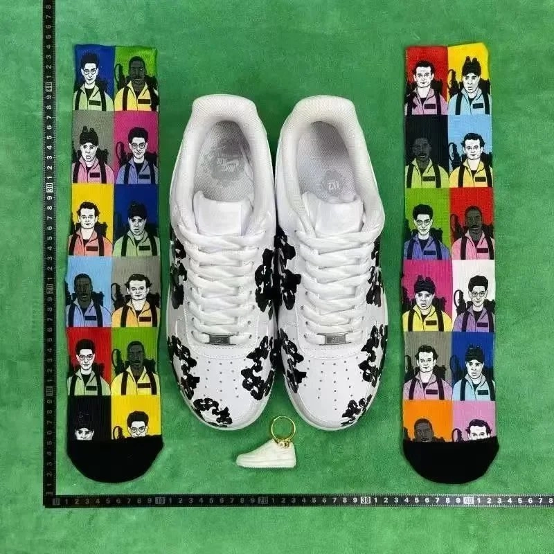 Nike Air Force 1 White Black Floral Pattern Custom Sneakers