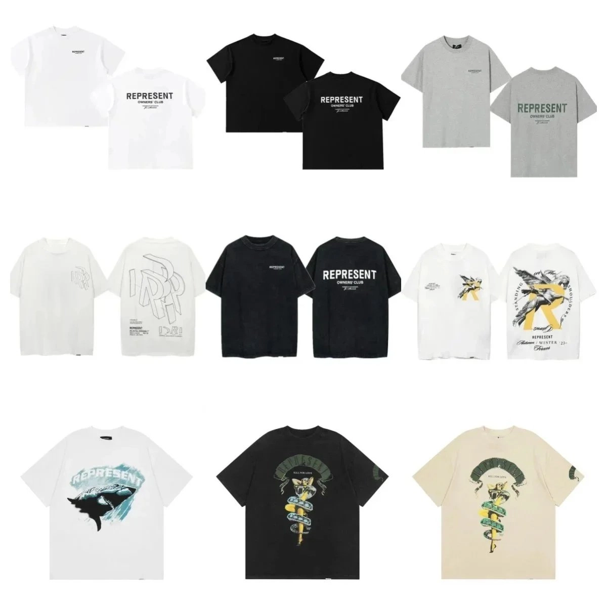 REPRESENT Owners' Club Graphic T-Shirt - Black Distressed Print