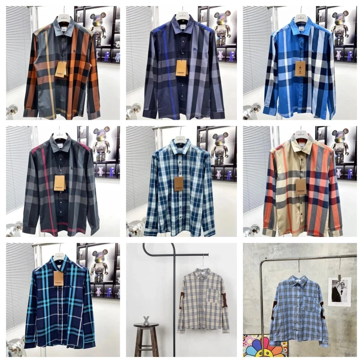 Burberry Classic Check Cotton Shirt - Navy Blue Plaid with Contrast Stripes