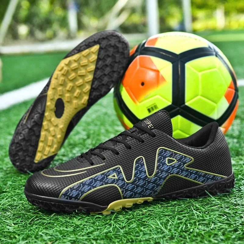 Dipei Air Mesh Turf Soccer Cleats - Black Blue Gold Pattern