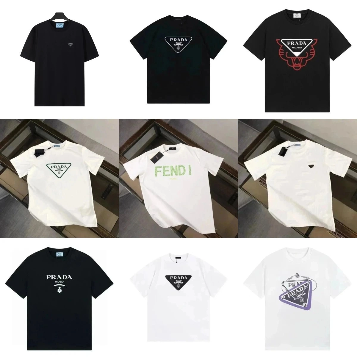 Prada Triangle Logo Cotton T-Shirt Black White Red