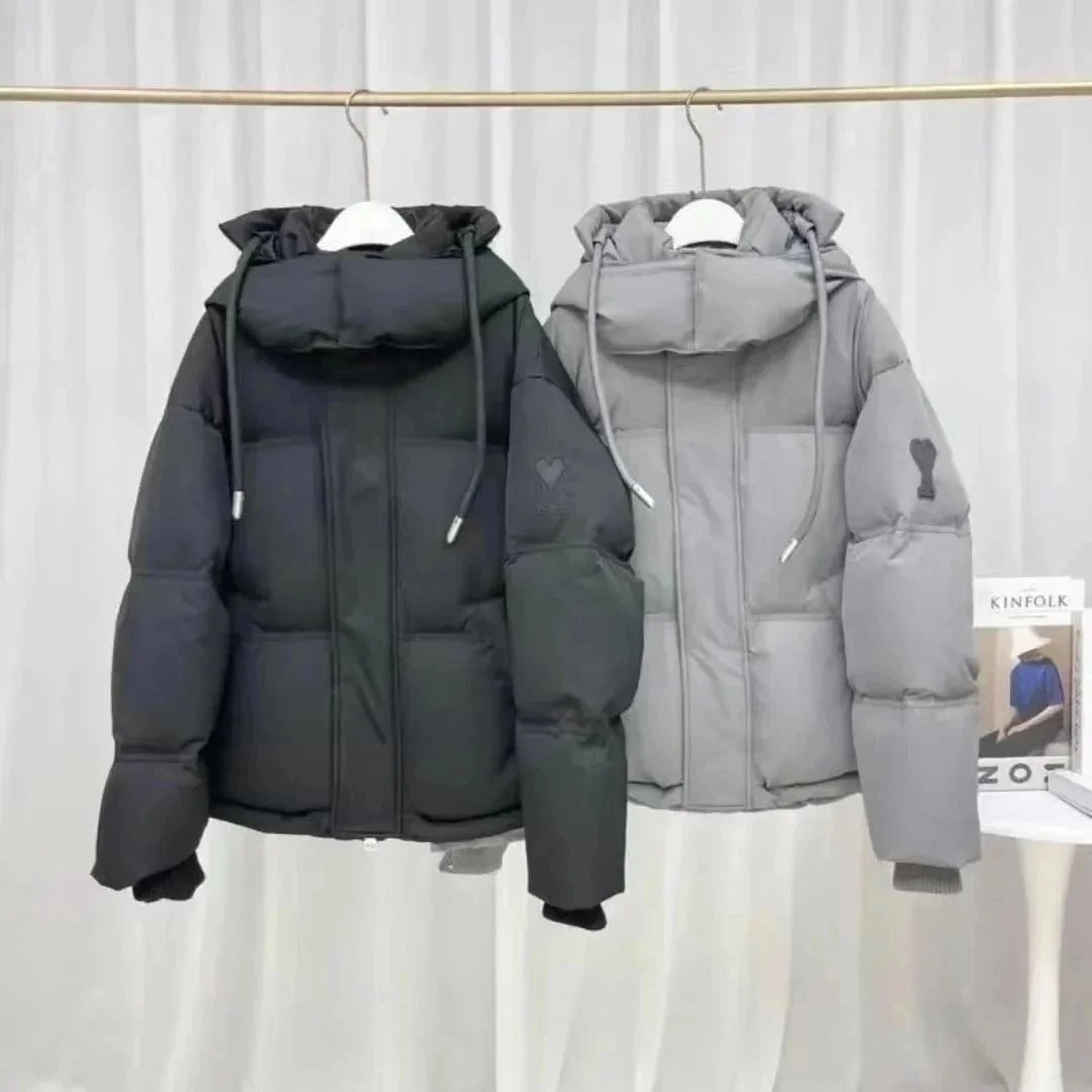 KINFOLK Puffer Hooded Jacket - Black and Gray with Heart Patch