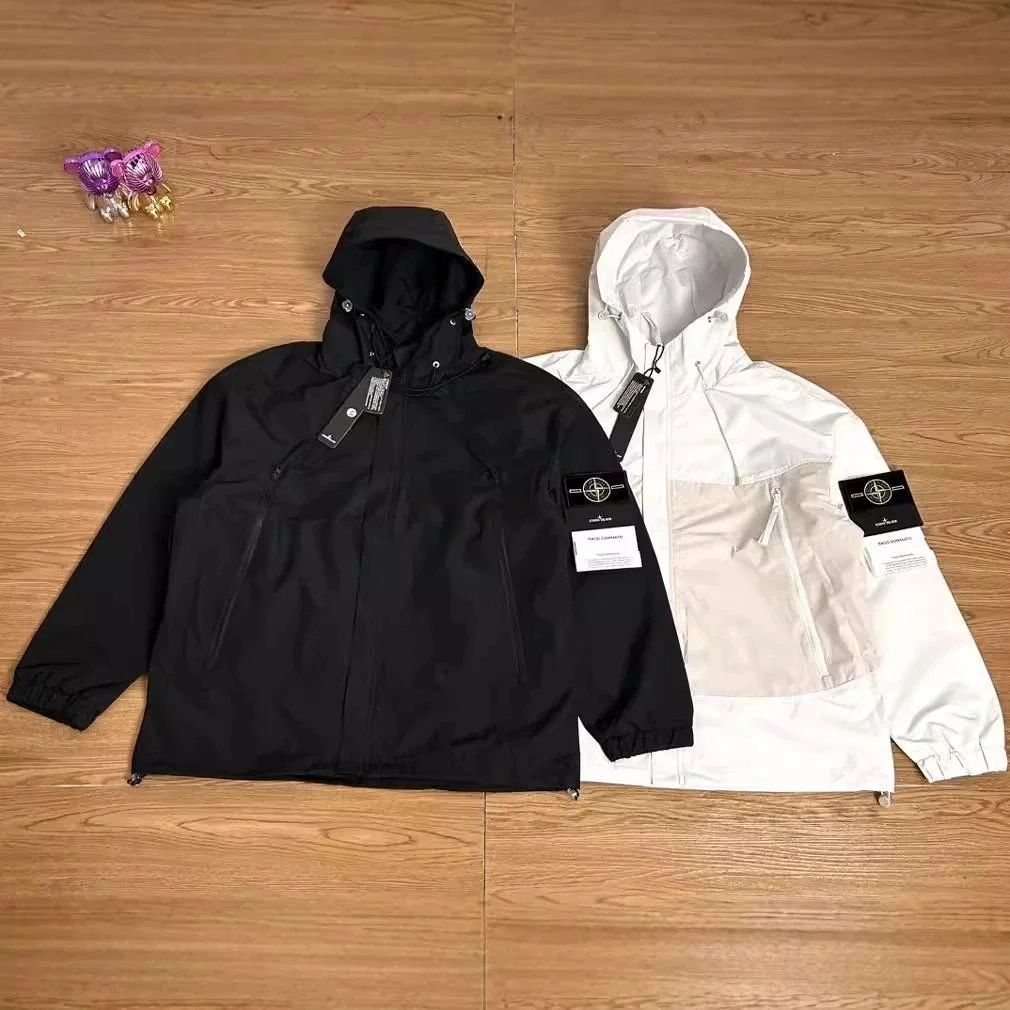 Stone Island Compass Patch Hooded Windbreaker Jacket Black