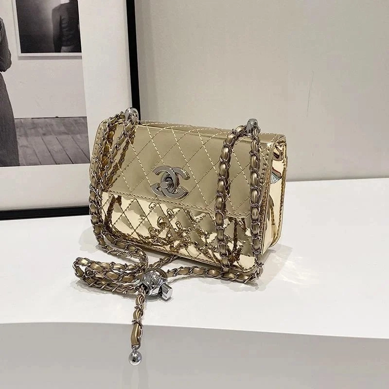 Chanel Mini Flap Bag Gold Metallic Quilted Chain Strap
