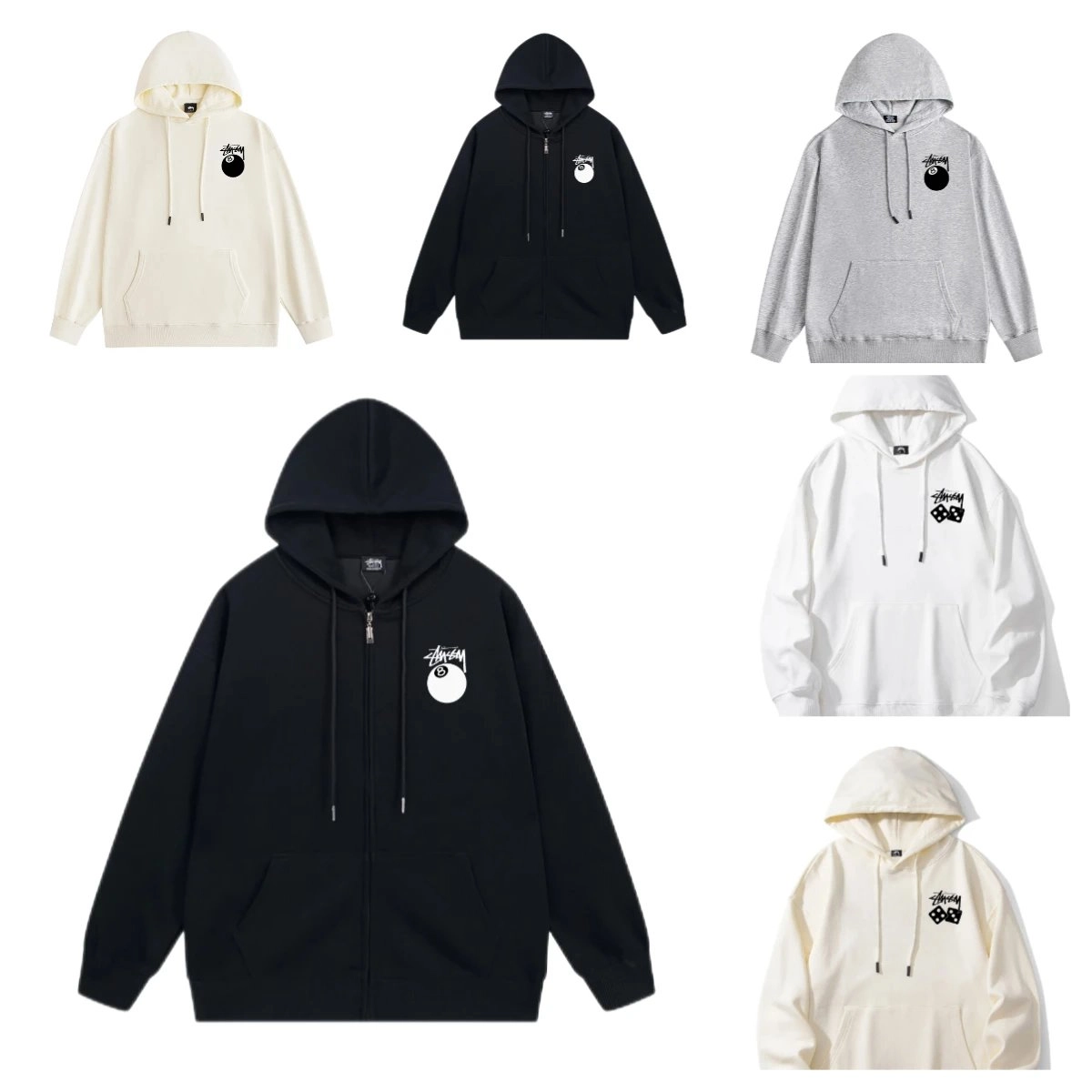 Stussy 8-Ball Logo Full-Zip Hoodie Black
