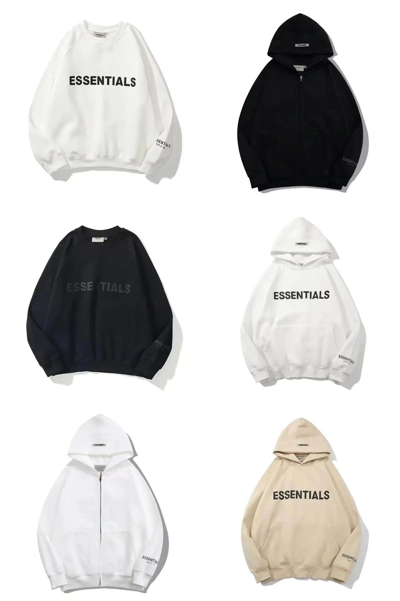 ESSENTIALS Logo Hoodie Black Full-Zip Oversized Fit