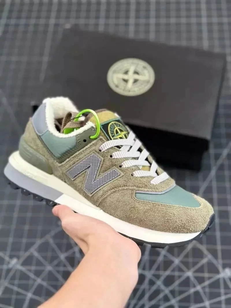 New Balance 574 x Stone Island Olive Suede Shearling Sneaker